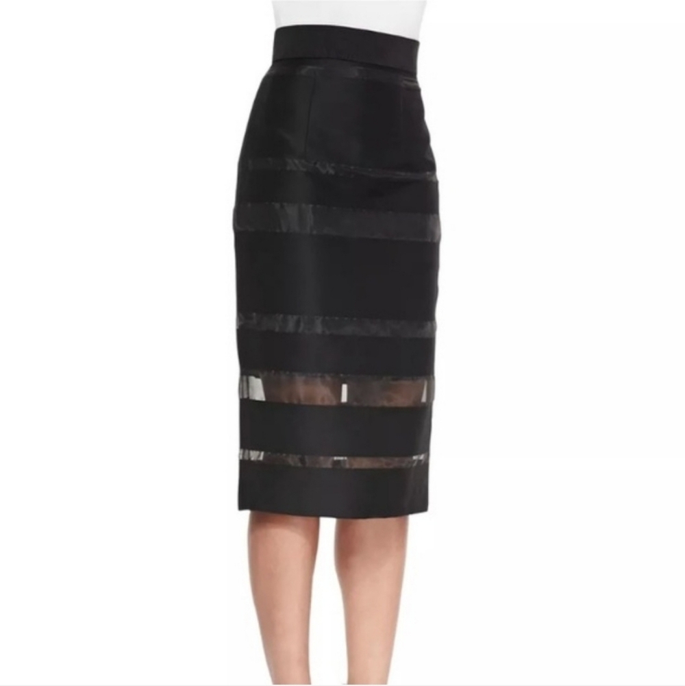 Milly Black Sheer Stripe Midi Skirt Size 6